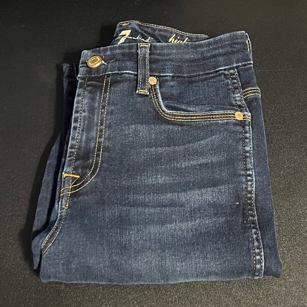 7 For All Mankind Dark Blue High Rise Waist Vintage Straight Jeans - Picture 3 of 5